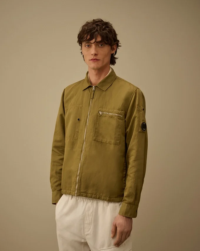Camisa exterior con cremallera «Lens» de algodón y lino