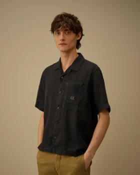 Camisas de lino de corte holgado, manga corta y botones