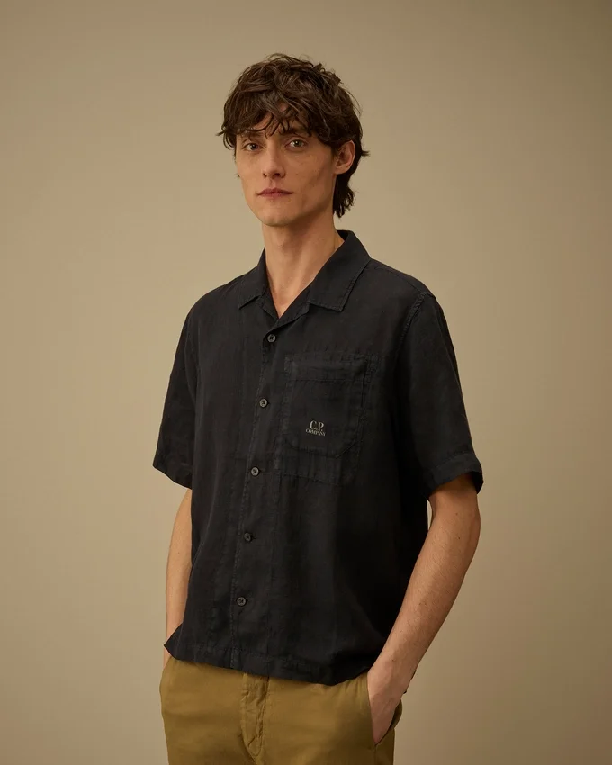 Camisas de lino de corte holgado, manga corta y botones