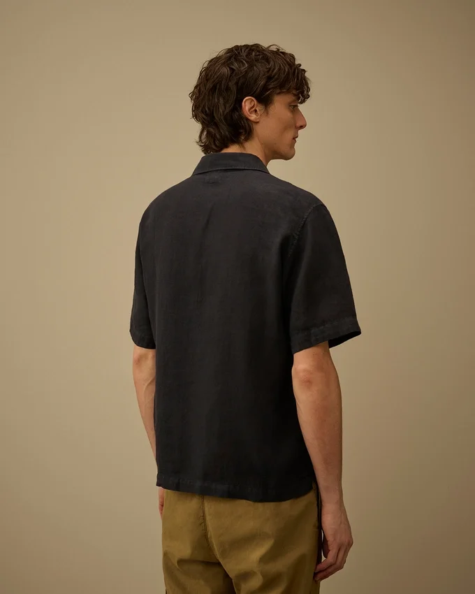 Camisas de lino de corte holgado, manga corta y botones