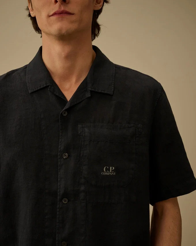 Camisas de lino de corte holgado, manga corta y botones