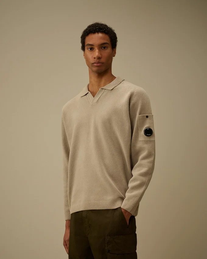 Jersey de chenilla de algodón con lente tipo polo