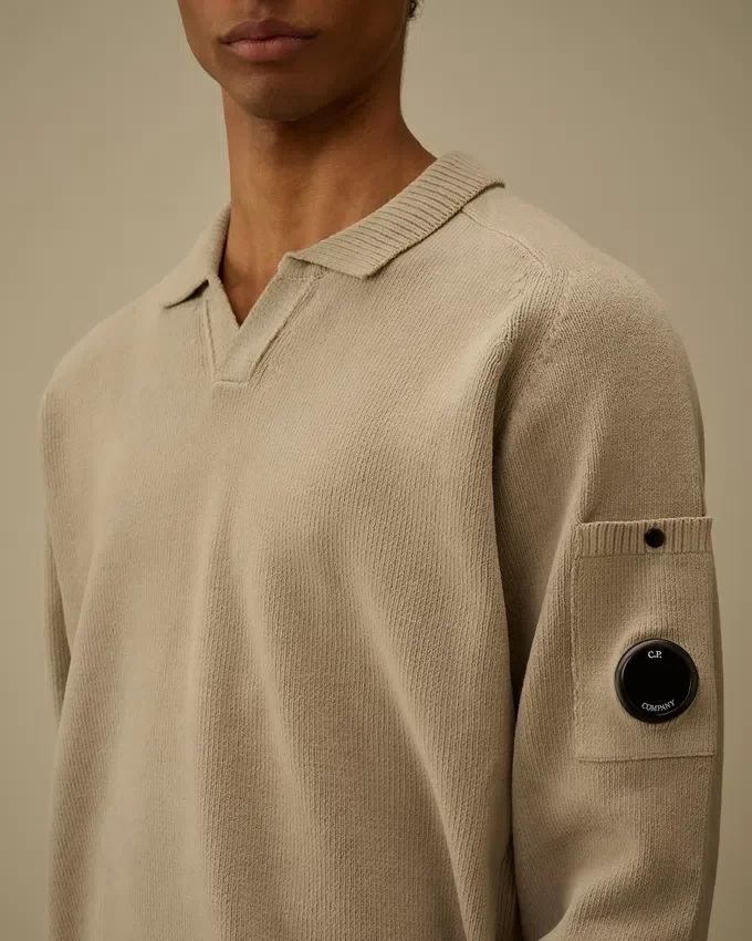 Jersey de chenilla de algodón con lente tipo polo