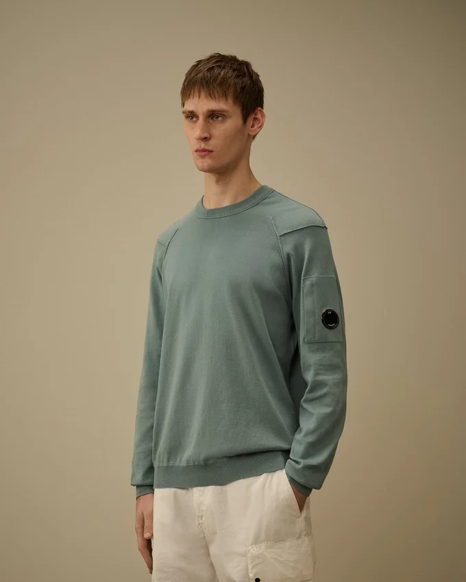 Jersey de cuello redondo con detalle de lente de algodón Sea Island