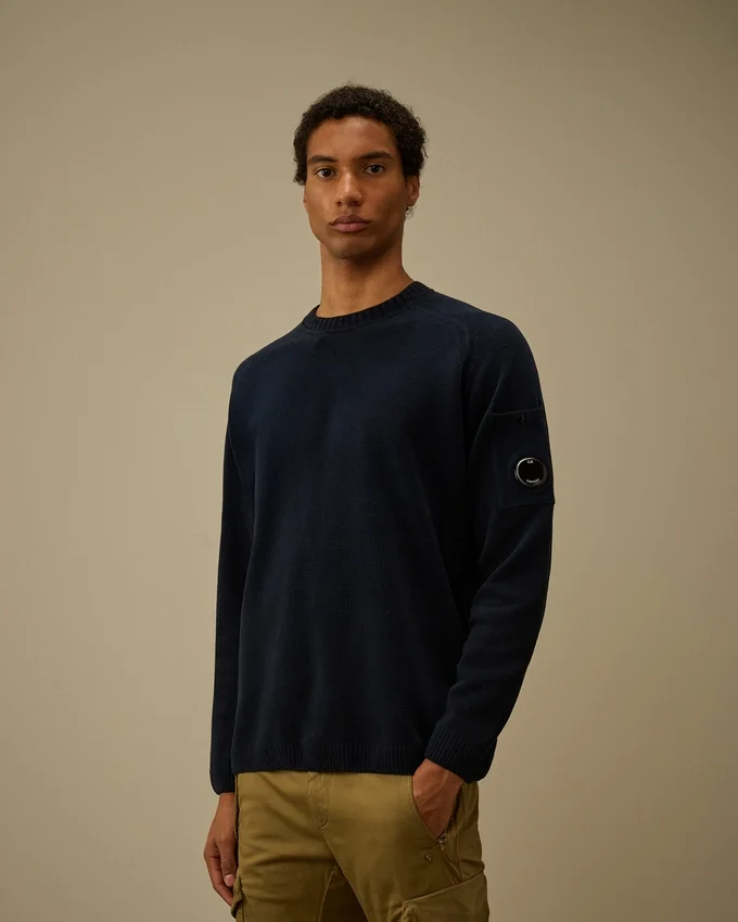 Jersey de cuello redondo con lente de chenilla de algodón