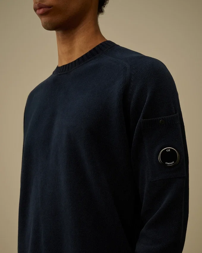 Jersey de cuello redondo con lente de chenilla de algodón