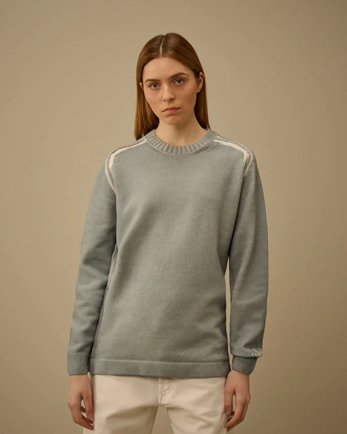 Jersey de cuello redondo de chenilla de algodón con doble teñido