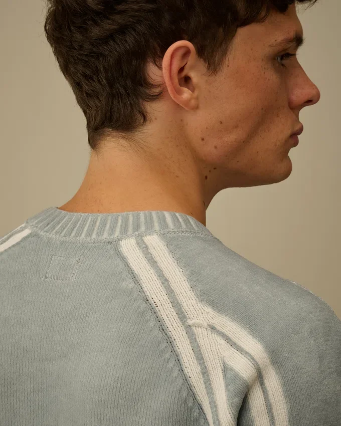 Jersey de cuello redondo de chenilla de algodón con doble teñido