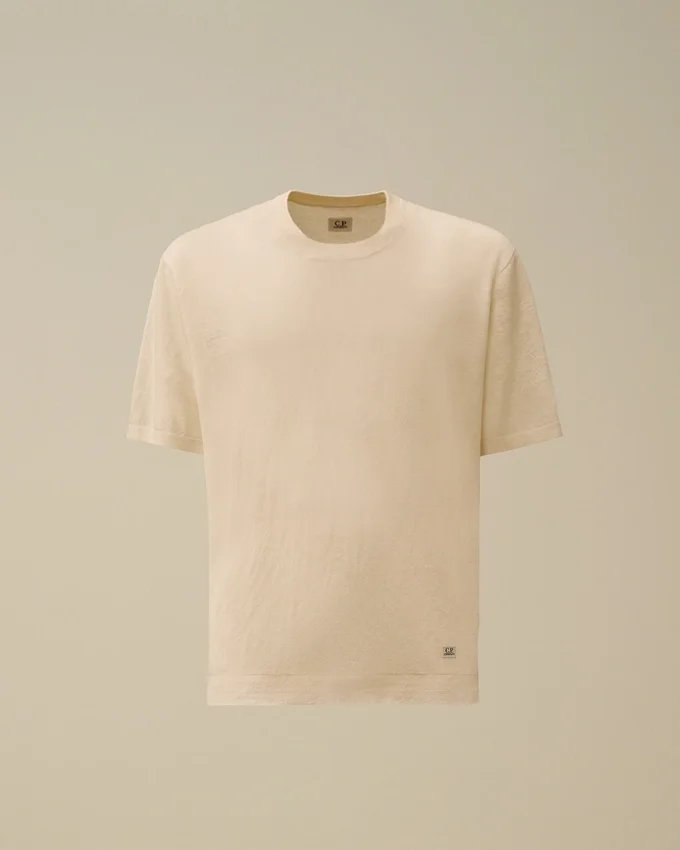 Jersey de cuello redondo de manga corta de lino