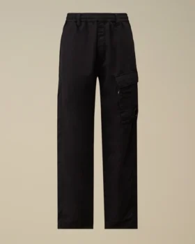 Pantalones cargo elásticos de algodón y lino con detalle de lente