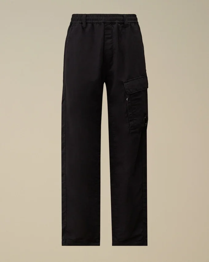 Pantalones cargo elásticos de algodón y lino con detalle de lente