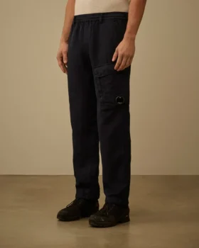 Pantalones cargo elásticos de algodón y lino con detalle de lente