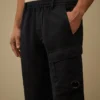 Pantalones cargo elásticos de algodón y lino con detalle de lente