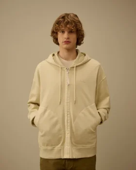 Sudadera con capucha, corte holgado y cremallera, de forro polar diagonal