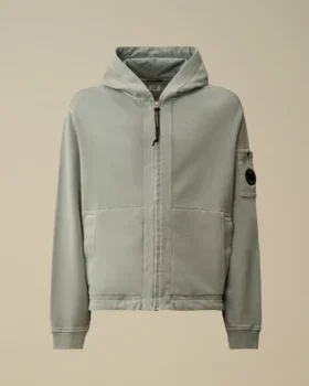 Sudadera con capucha y cremallera de felpa diagonal de algodón
