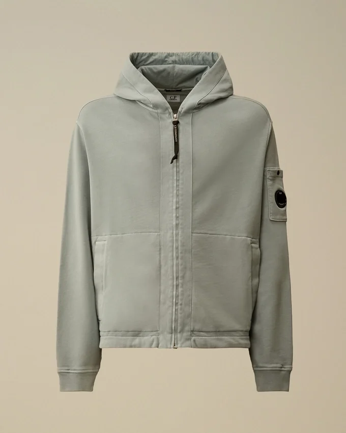 Sudadera con capucha y cremallera de felpa diagonal de algodón