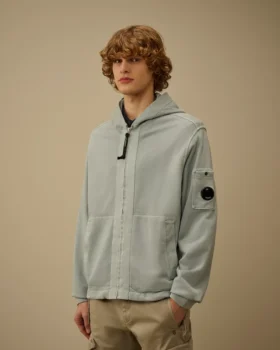 Sudadera con capucha y cremallera de felpa diagonal de algodón