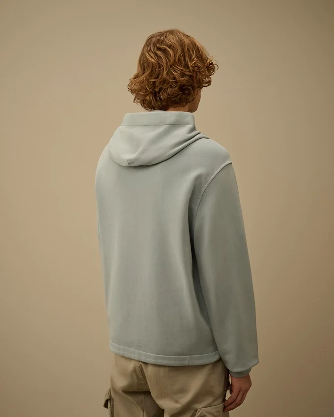 Sudadera con capucha y cremallera de felpa diagonal de algodón