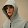 Sudadera con capucha y cremallera de felpa diagonal de algodón