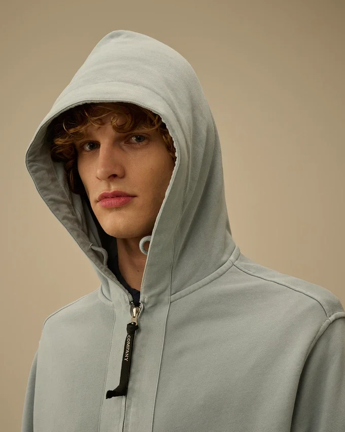 Sudadera con capucha y cremallera de felpa diagonal de algodón