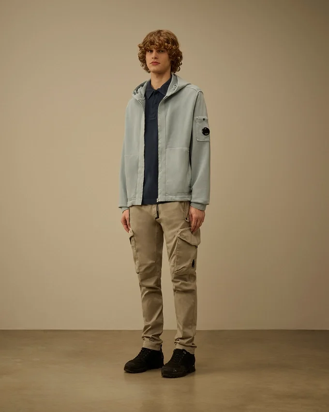Sudadera con capucha y cremallera de felpa diagonal de algodón