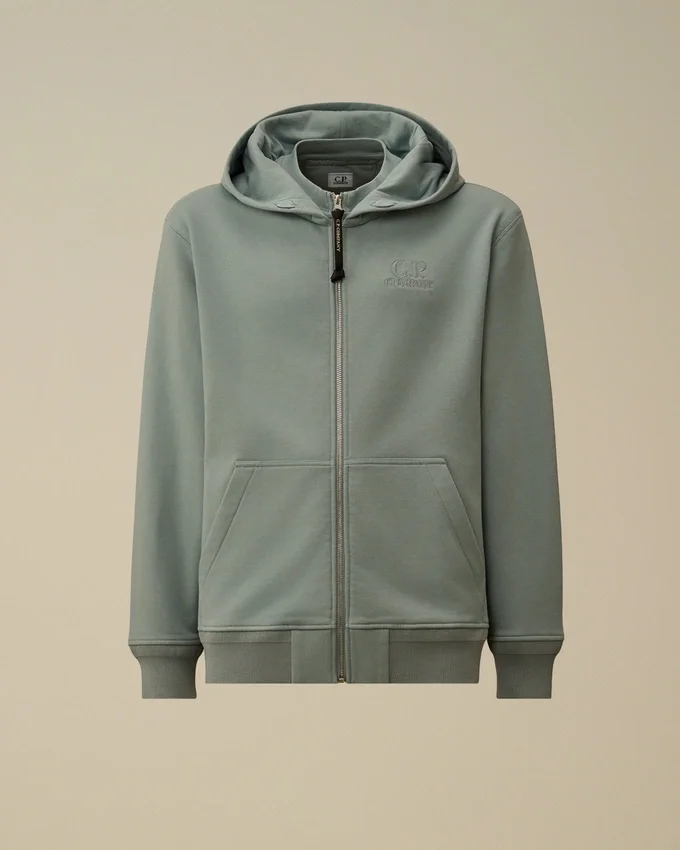 Sudadera con capucha y cremallera de felpa diagonal en relieve