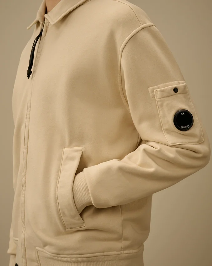 Sudadera con cremallera y lente de felpa de algodón diagonal