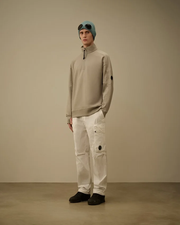 Sudadera con media cremallera de forro polar diagonal en relieve